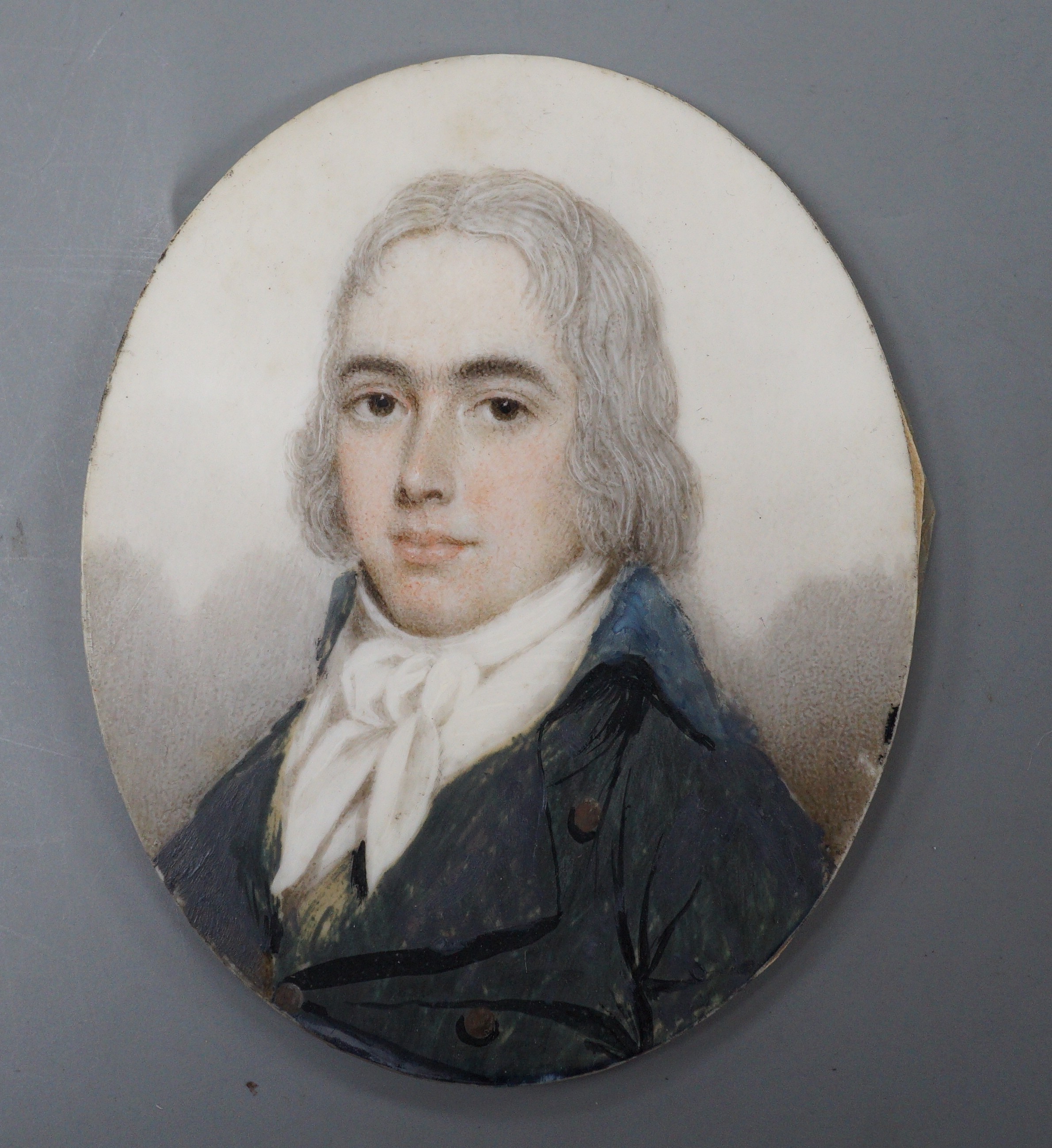 Nathaniel Plimer (1751-1822) portrait miniature of a gentleman on ivory, circa 1796, signed on reverse, 7 cms high.